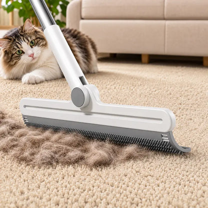 Professional Pet Hair Removal Rake and Scraper with 180° Rotating Broom, Reusable Wet/Dry Squeegee, and Silicone Scrubber for Carpets, Upholstery, Hardwood Floors, and Pet Areas - Eco-Friendly Lint Roller Alternative for Rugs, Beds, and Furniture