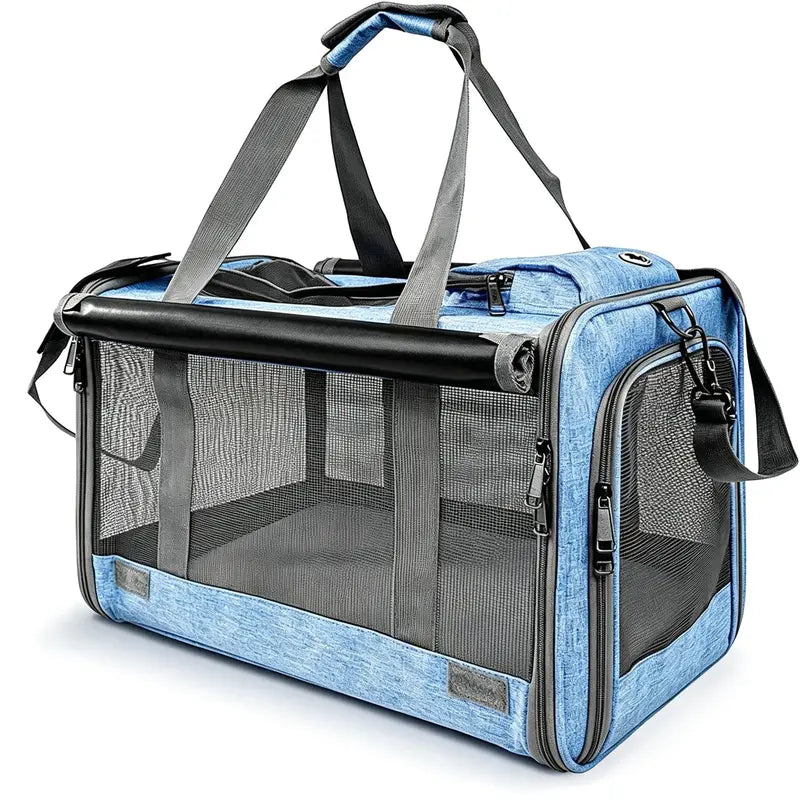 Premium Soft Mesh Cat Carrier - Breathable Polyester Travel Bag for Small Dogs and Cats, Portable and Foldable Design